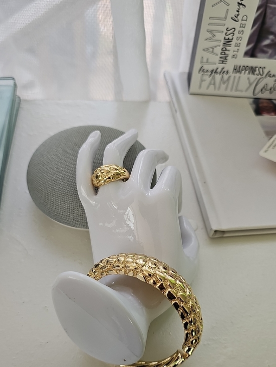 Jewelry - Gold Nugget Bangle and Ring Set - Stainless Steel